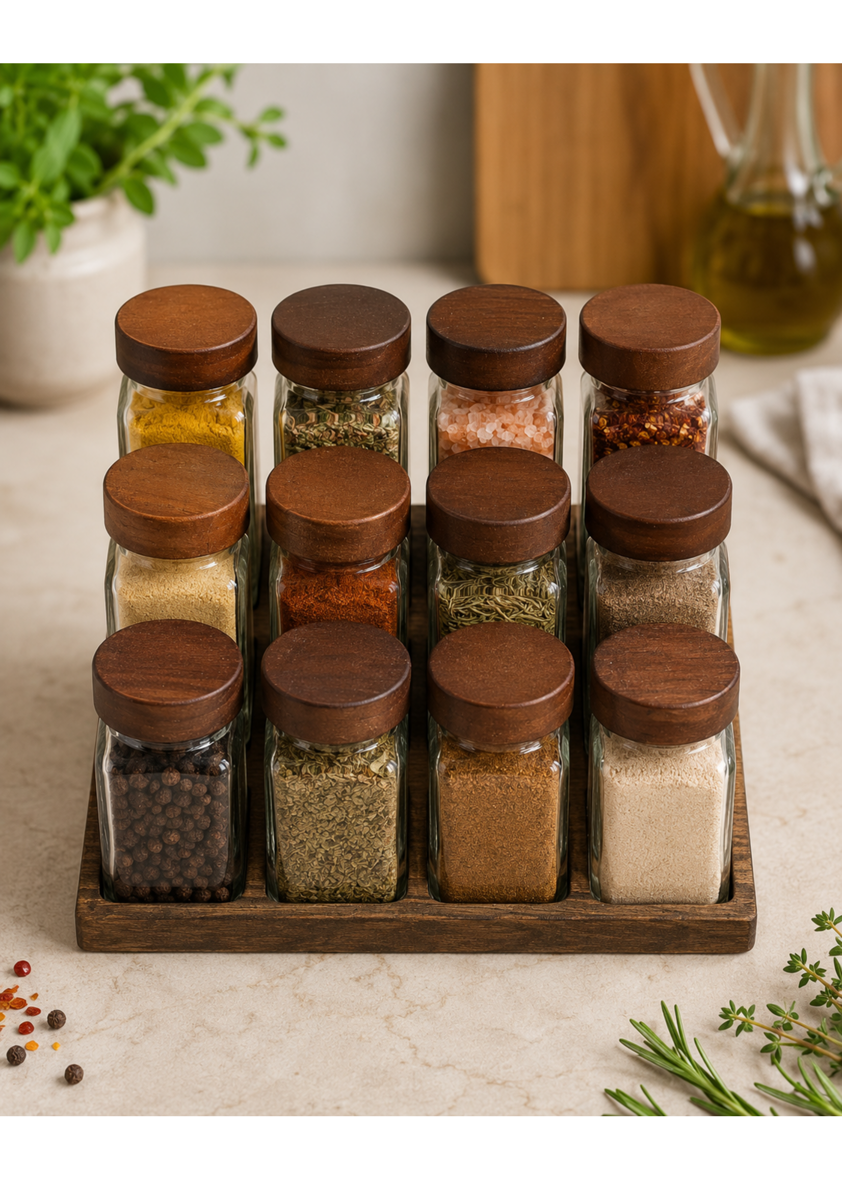 Bavaria 13-teiliges Gewürzglas-Set mit Holzhalter und Aufklebern