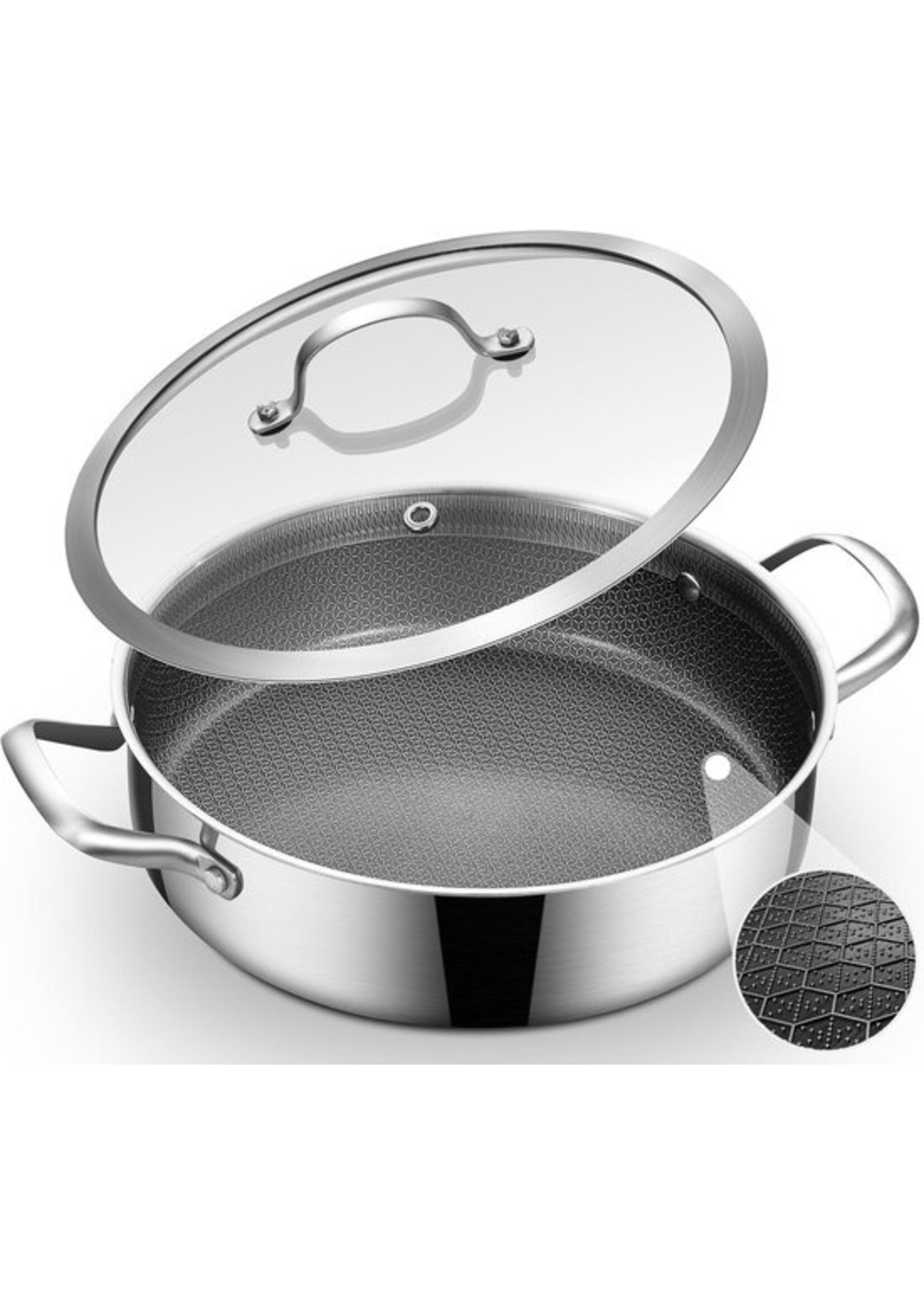 Swiss Haus® ZGLC24 Induktions-Bratpfanne mit Deckel – Ø 24 cm / 2,9 Liter – PFAS-frei – Bratpfanne für alle Herdarten – Kasserolle mit kratzfester Antihaftbeschichtung – Edelstahl