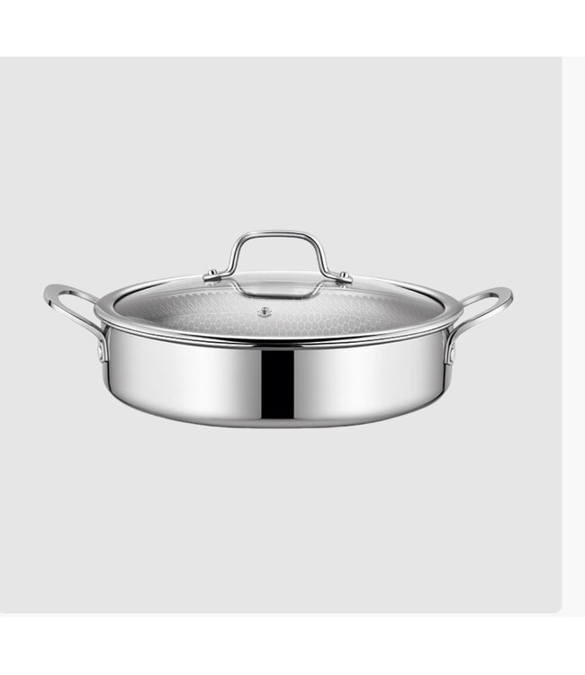 Swiss Haus® ZGLC24 Hapjespan Inductie met Deksel - Ø 24 cm / 2.9 Liter - PFAS Vrij - Hapjespannen Voor Alle Warmtebronnen - Braadpan met Krasbestendige Antiaanbaklaag - RVS