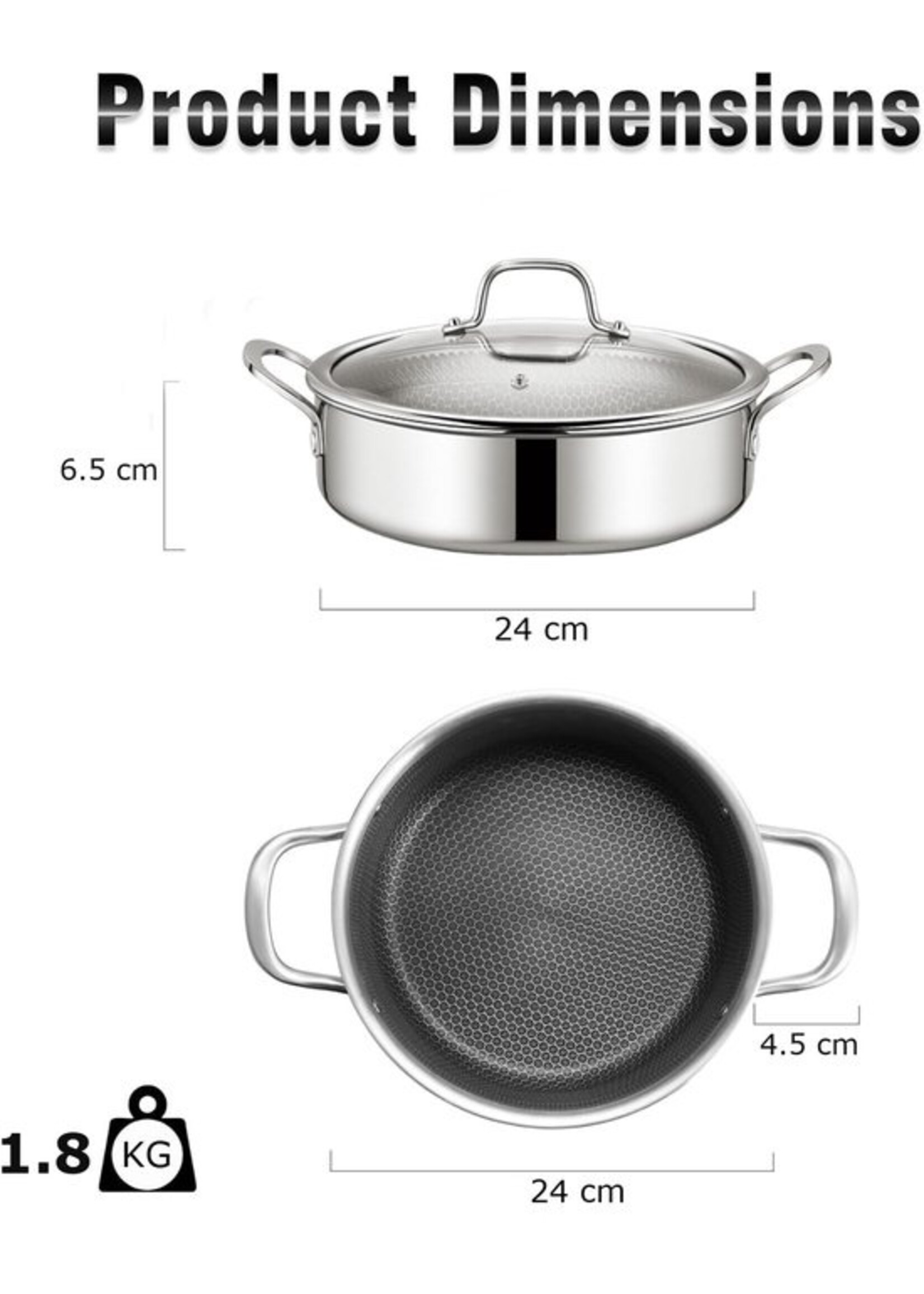 Sauteuse à induction Swiss Haus® ZGLC24 avec couvercle - Ø 24 cm / 2,9 litres - Sans PFAS - Compatible tous feux - Casserole avec revêtement antiadhésif résistant aux rayures - Acier inoxydable