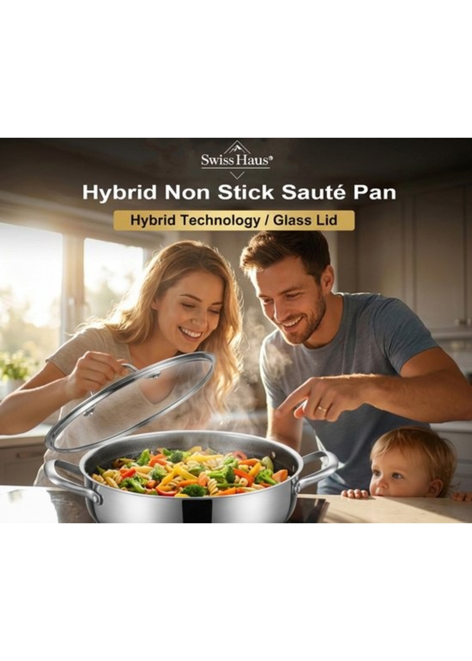 Sauteuse à induction Swiss Haus® ZGLC24 avec couvercle - Ø 24 cm / 2,9 litres - Sans PFAS - Compatible tous feux - Casserole avec revêtement antiadhésif résistant aux rayures - Acier inoxydable