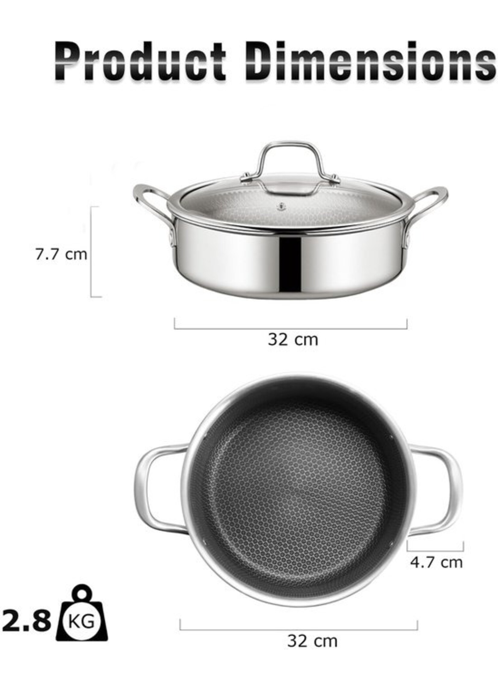 Sauteuse à induction Swiss Haus® ZGLC24 avec couvercle - Ø 24 cm / 2,9 litres - Sans PFAS - Compatible tous feux - Casserole avec revêtement antiadhésif résistant aux rayures - Acier inoxydable