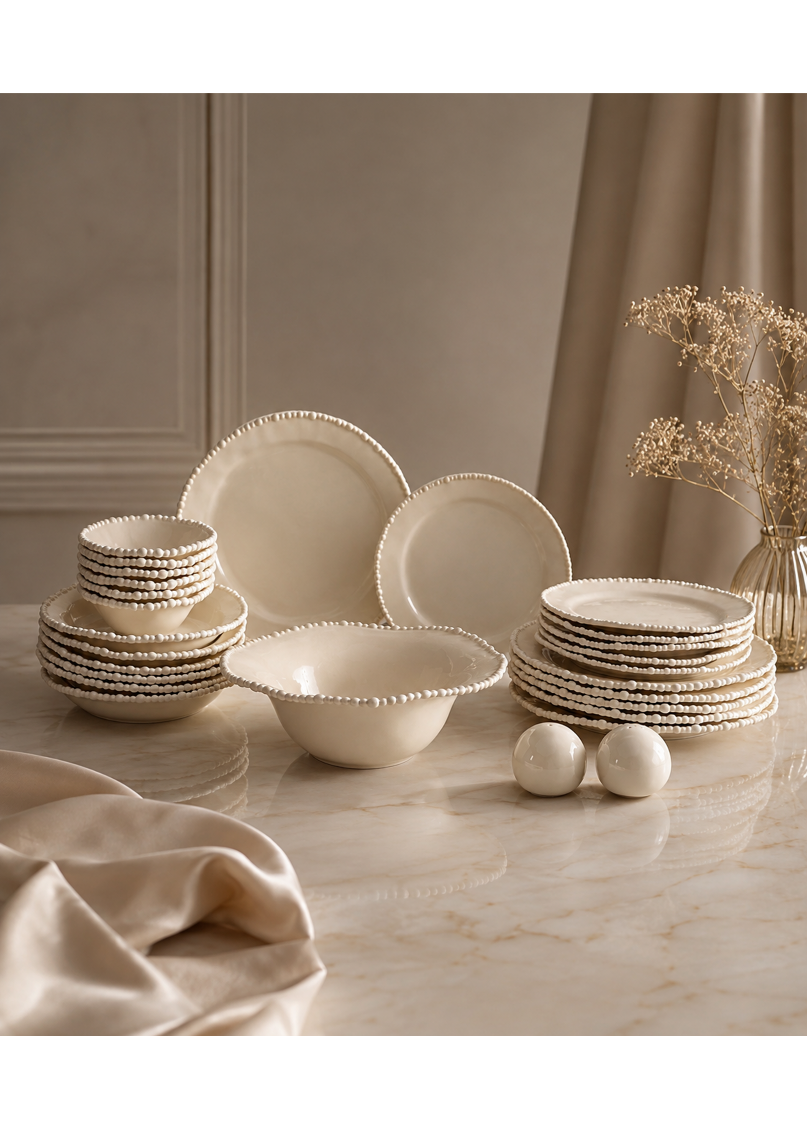Bavary Sea Pearl 27-teiliges Geschirrset für 6 Personen | Creme