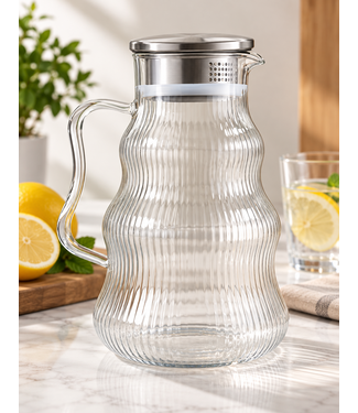 Diamond Glaskaraffe mit Edelstahldeckel – 1600 ml