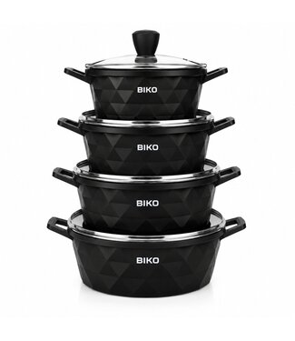 Batterie de cuisine BIKO 8 pièces Diamond – 20/24/28/32 cm – Revêtement antiadhésif effet marbre – Compatible induction