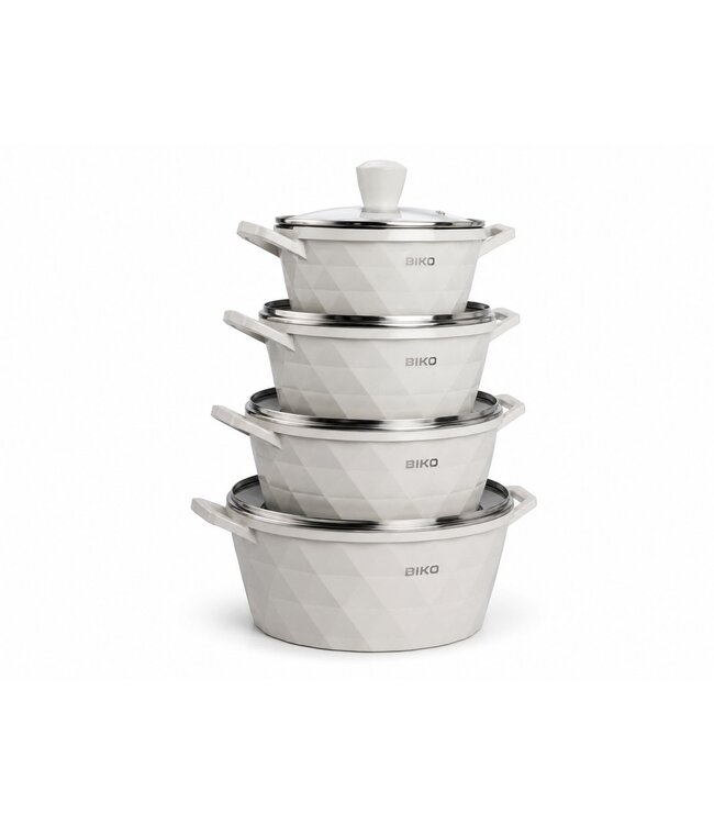 BIKO 8-teiliges Diamant-Kochgeschirr-Set – 20/24/28/32 cm – Marmor-Antihaftbeschichtung – Induktionsgeeignet