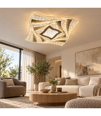 Plafonnier en cristal au design ondulé – 55 × 55 × 10 cm