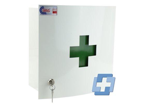 Medicijnkastjekast leeg wit met groen kruis - 325 x 325 x 150 mm