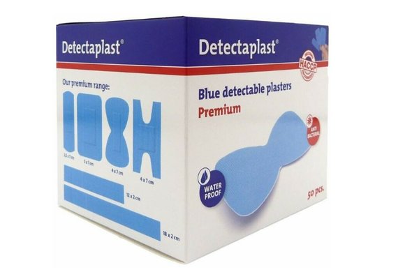 Detectaplast Premium blauwe PU pleisters, waterbestendig, 68 x 38 mm (Vlinder) (50 stuks)