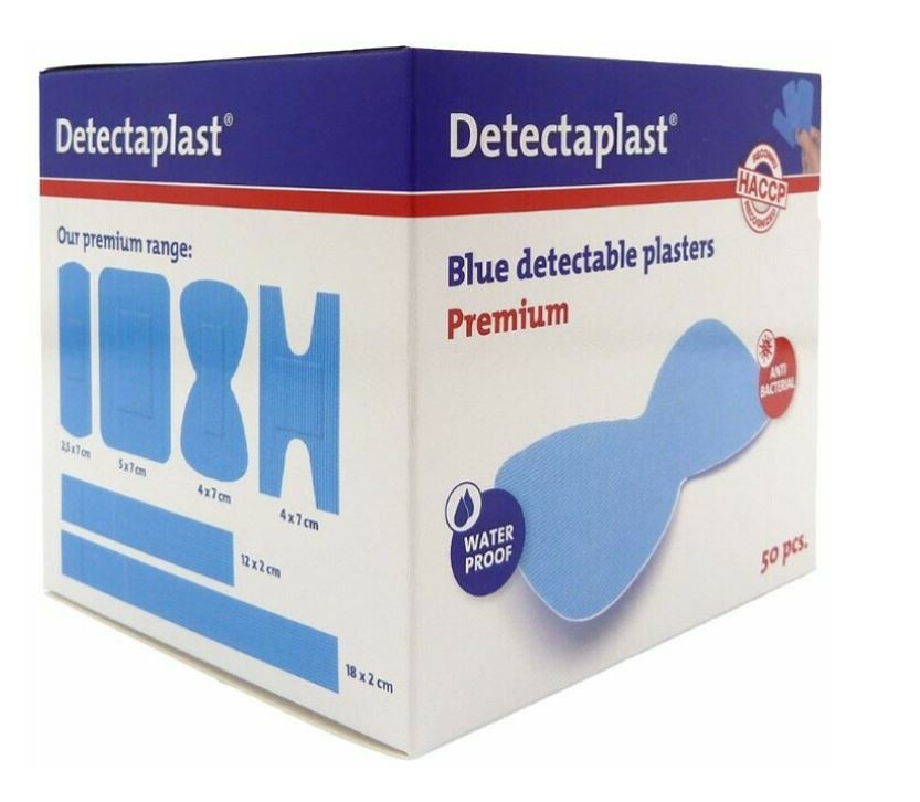 Detectaplast Premium blauwe PU pleisters, waterbestendig, 68 x 38 mm (Vlinder) (50 stuks)