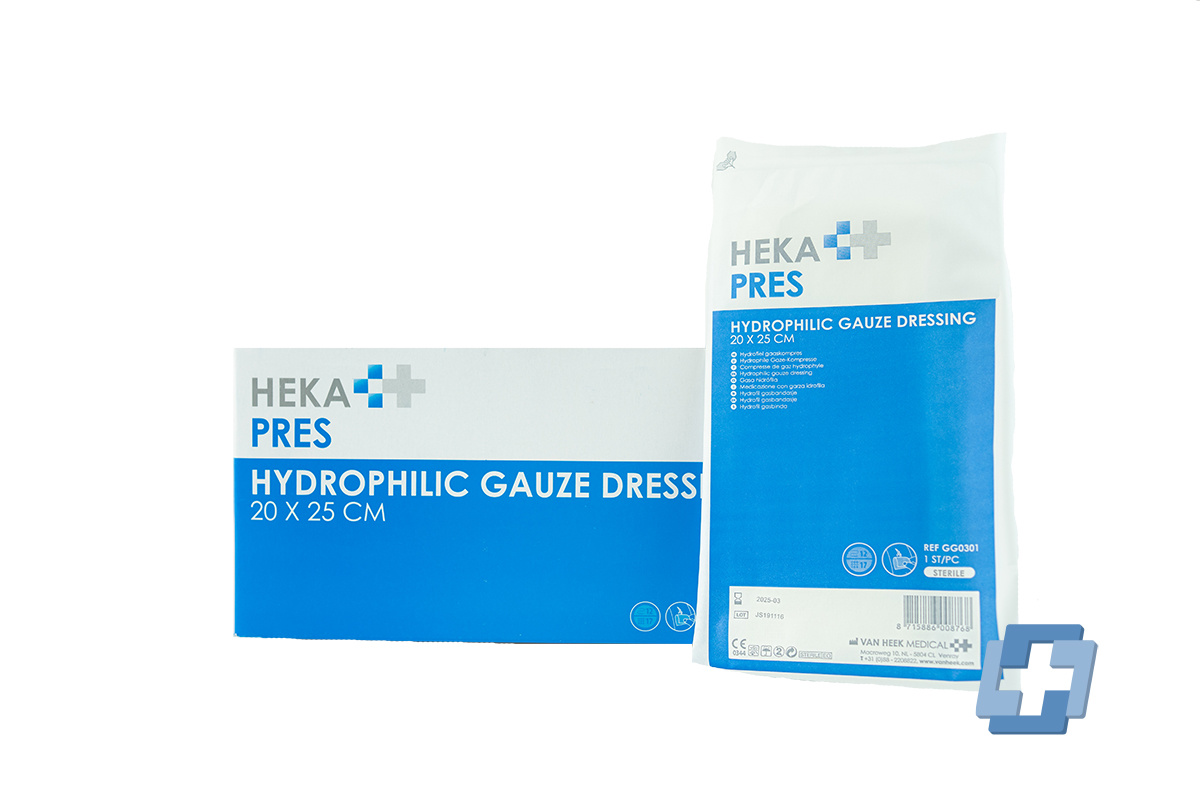 HEKA Hydrophilic Gazekompresse Lage 12 - 25 x 20 cm (25 Stück)