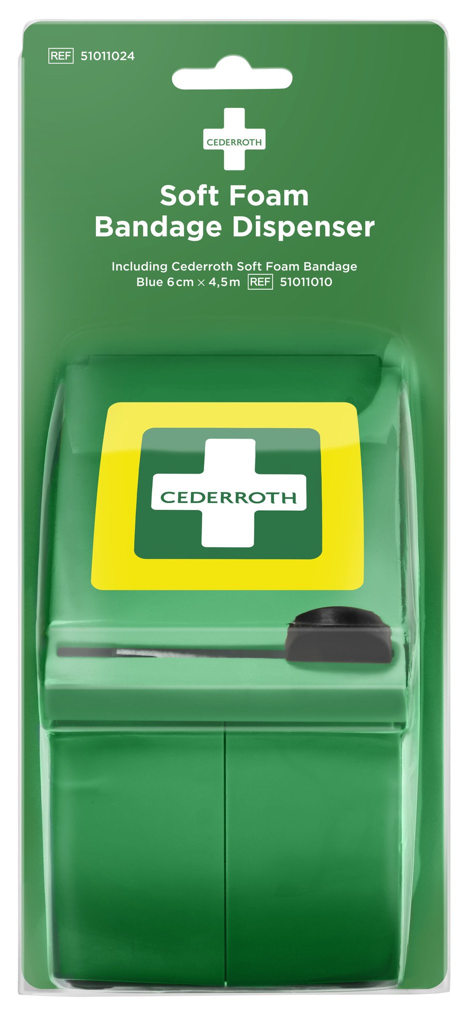 Cederroth Soft Foam Pleister Dispenser Groen -  incl vulling blauw 6 cm. X 4,5 m. (1 box)