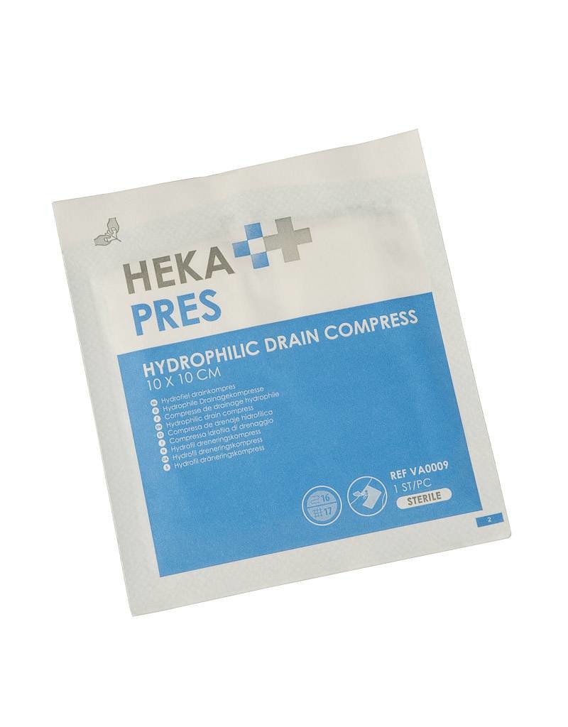 HEKA pres hydrofiel drainkompres - 10 x 10 cm  steriel (80 Stuks)