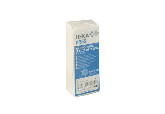 HEKA pres hydrofiel gaaskompres - 5 x 5 cm niet steriel 8 lagen (100 Stuks)