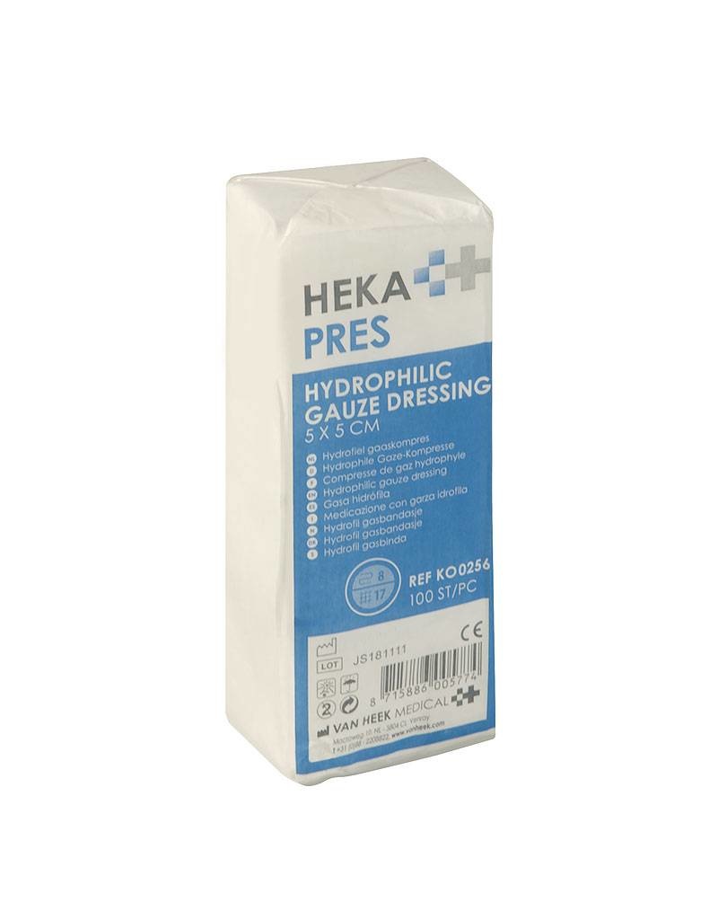 HEKA pres hydrofiel gaaskompres - 5 x 5 cm niet steriel 8 lagen (100 Stuks)