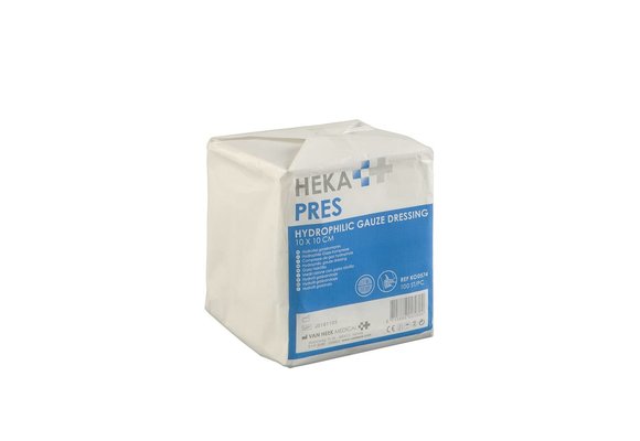 HEKA pres hydrofiel gaaskompres - 10 x 10 cm niet steriel 8 lagen (100 Stuks)