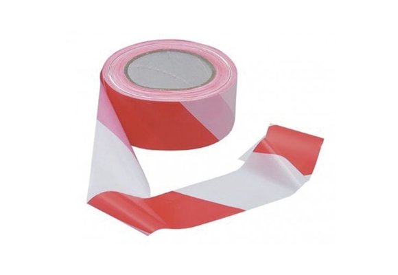 Afzetlint rood/wit - 500 mtr. 7,5 cm. (28 micron)