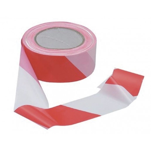 Afzetlint rood/wit - 500 mtr. 7,5 cm. (28 micron)