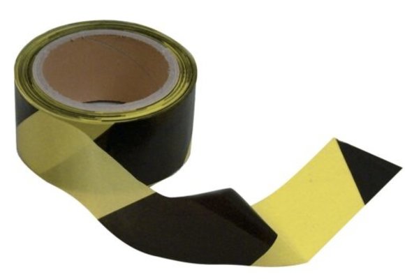 Afzetlint geel/zwart - 500 mtr. 7,5 cm. (28 micron)