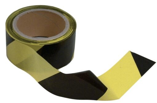 Afzetlint geel/zwart - 500 mtr. 7,5 cm. (28 micron)