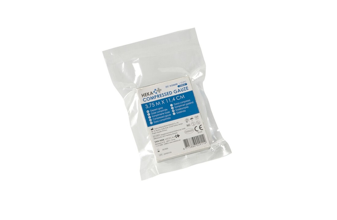 HEKA PRES Compressed Gauze 3.75 x 11.4cm steriel (1 stuk)