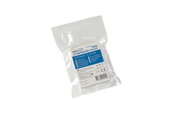 HEKA PRES Compressed Gauze 3.75 x 11.4cm steriel (1 stuk)