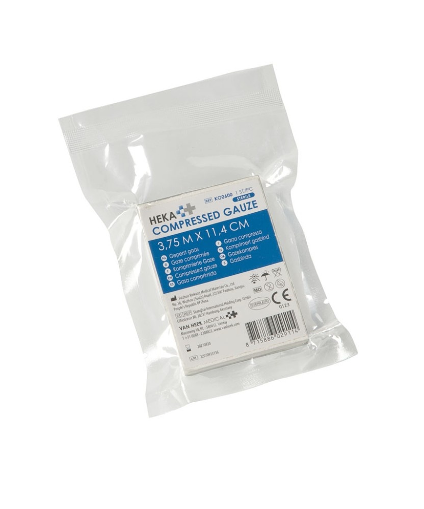 HEKA PRES Compressed Gauze 3.75 x 11.4cm steriel (1 stuk)