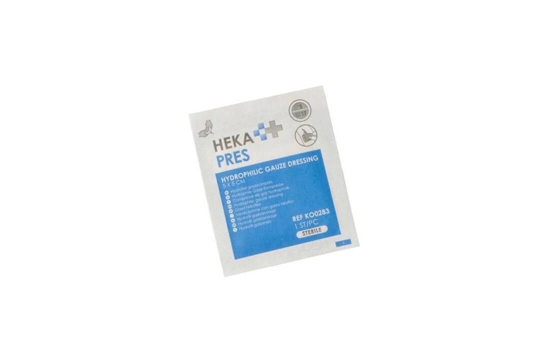 HEKA pres hydrofiel gaaskompres - 5 x 5 cm -steriel - 8 laags