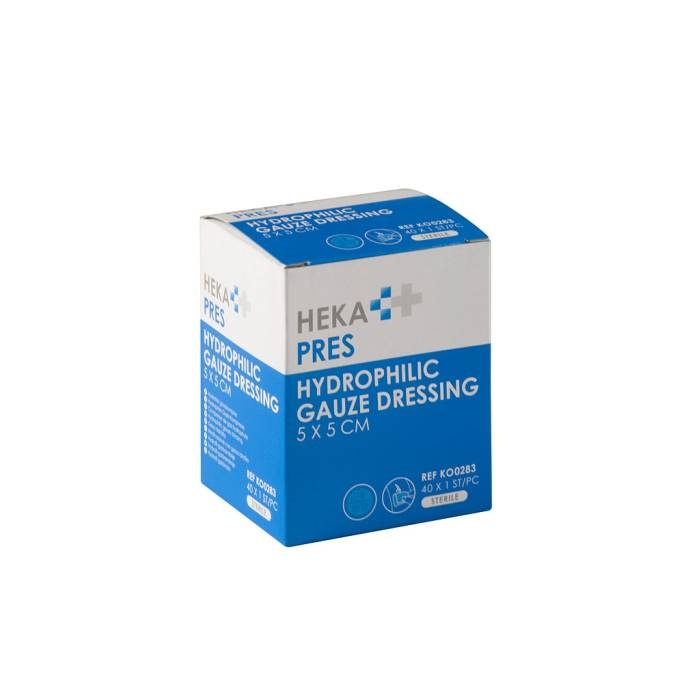 HEKA pres hydrofiel gaaskompres - 5 x 5 cm -steriel - 8 laags
