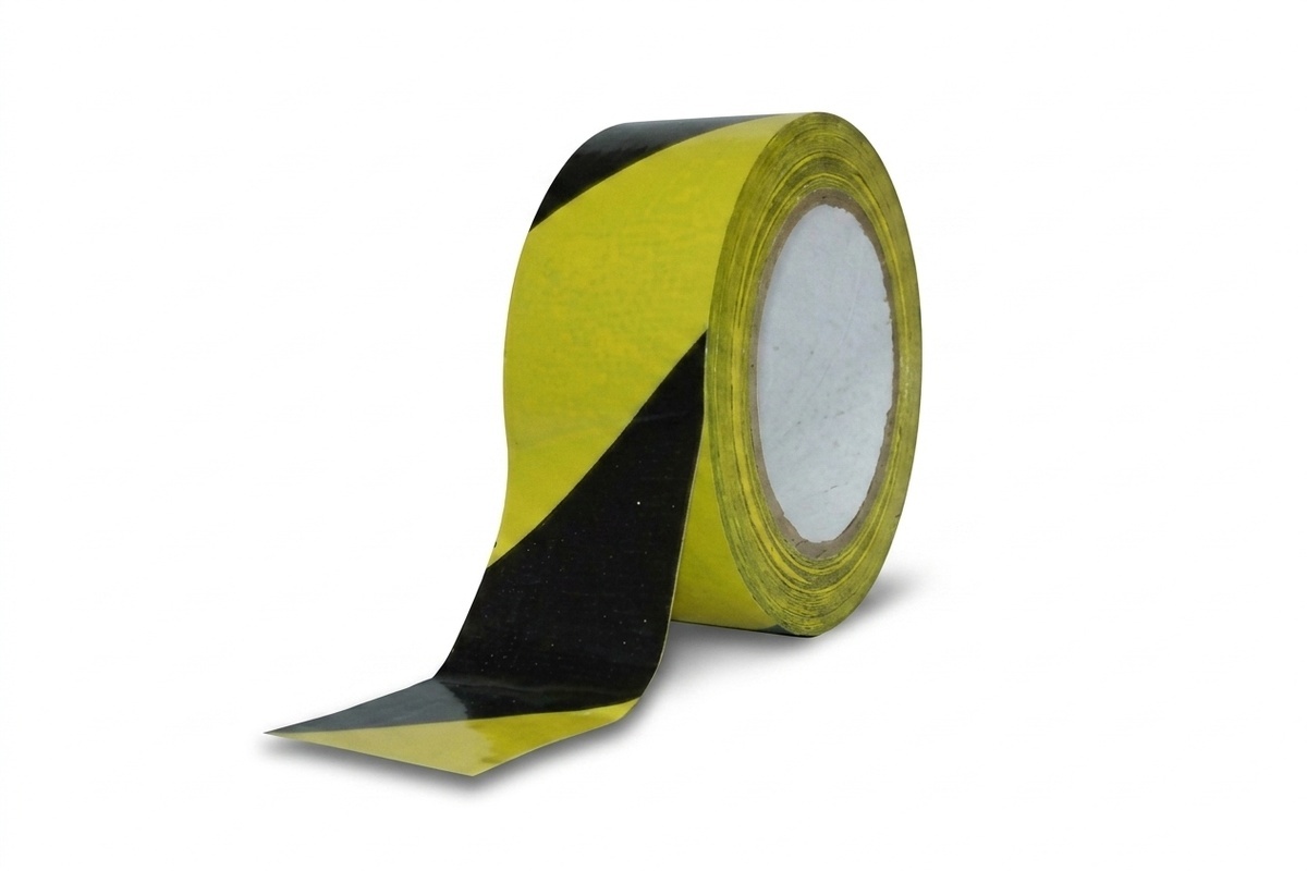 Afzetlint geel/zwart - 500 mtr. 7,5 cm. (35 micron)