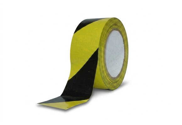 Afzetlint geel/zwart - 500 mtr. 7,5 cm. (28 micron)