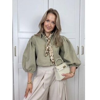 blouse jeans ballon mouw army