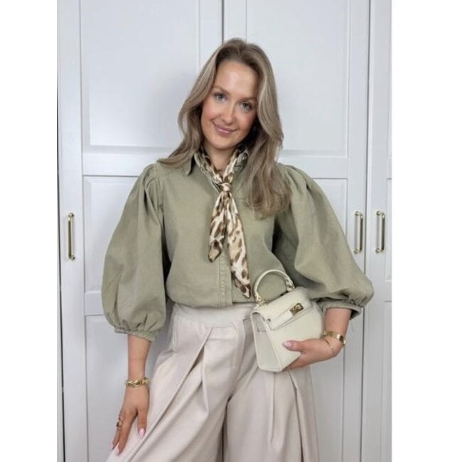 blouse jeans ballon mouw army