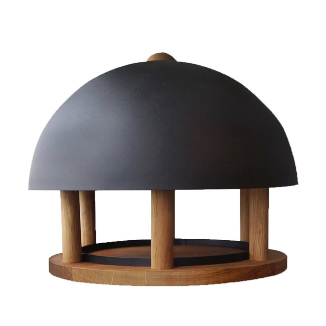 Voedertafel eiken rond zwart dak