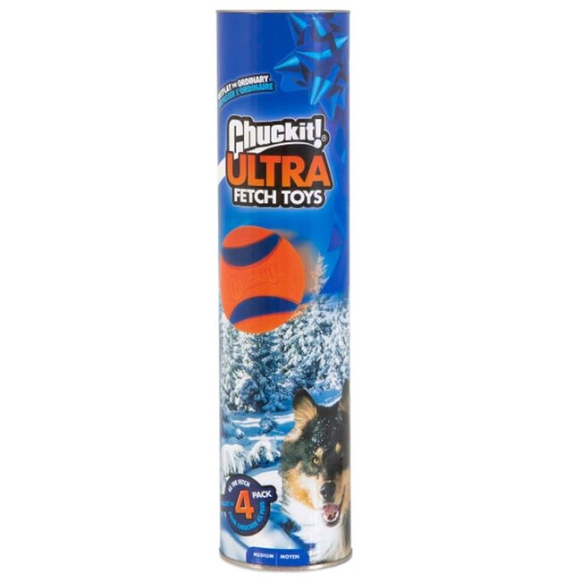 Chuckit Ultra koker met 4 ballen - kersteditie!