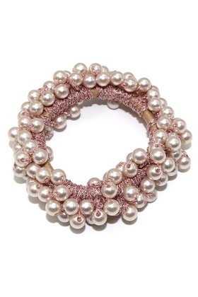Scrunchie/haarelastiek met roze parels *