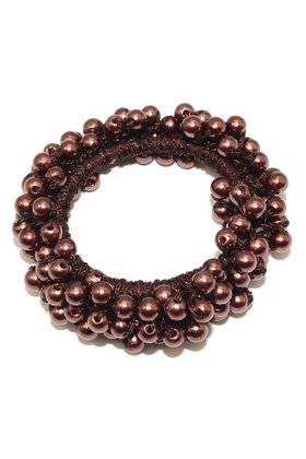 Scrunchie/haarelastiek met bruine parels *