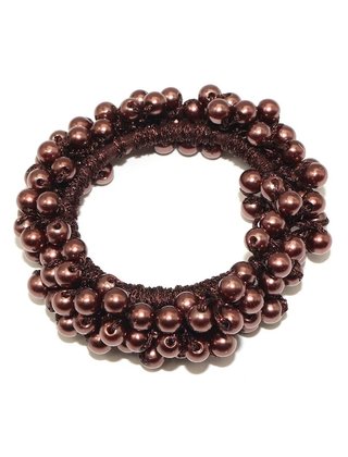 Scrunchie/haarelastiek met bruine parels *