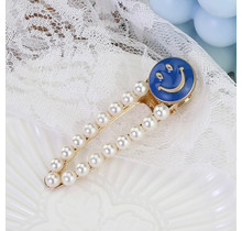 Haarknip offwhite smiley blauw