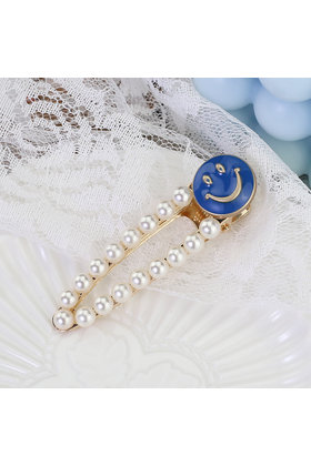 Haarknip offwhite smiley blauw