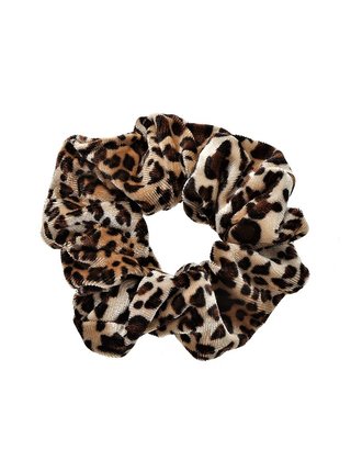 Scrunchie panterprint klein velvet zwart/bruin/crème *