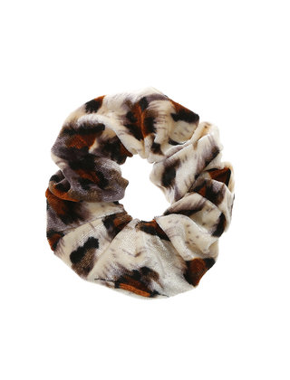 Scrunchie panterprint groot velvet zwart/bruin/crème *