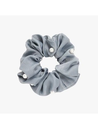 Scrunchie met parels grijsblauw *