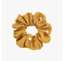 Scrunchie met parels mosterd