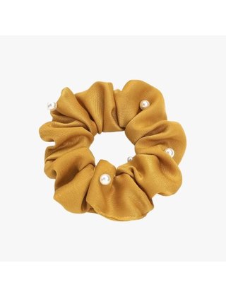 Scrunchie met parels mosterd *