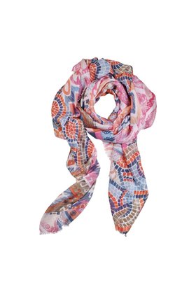 Viscose sjaal mozaïek print- roze/oranje/wit/blauw *