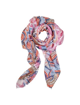 Viscose sjaal mozaïek print- roze/oranje/wit/blauw *
