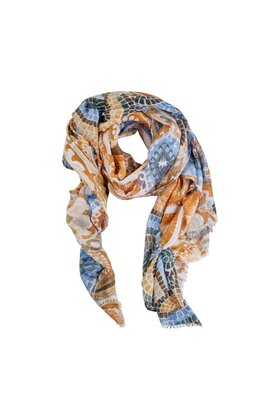 Viscose sjaal mozaïek print- bruin/beige/blauw *