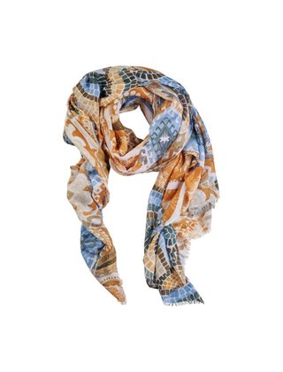 Viscose sjaal mozaïek print- bruin/beige/blauw *