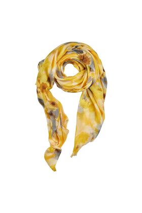 Viscose sjaal floraprint - geel/grijs/bruin*